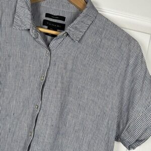 Tahari Shirt Dress 100% Linen Blue Striped